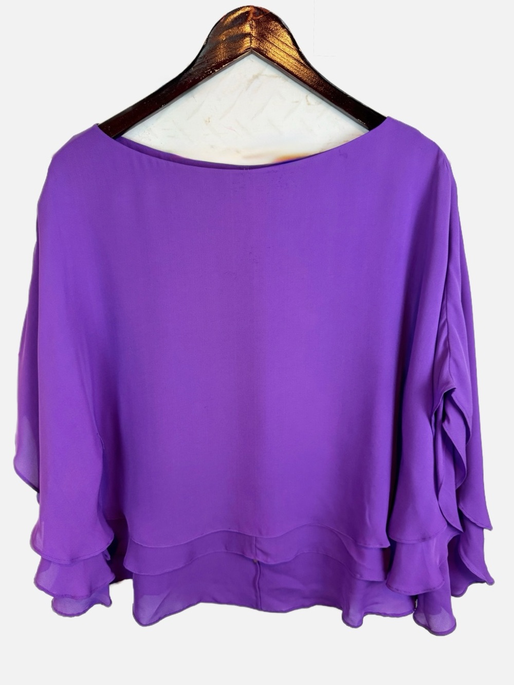 alice + olivia | Purple Ruffle Bat Sleeve Top, S